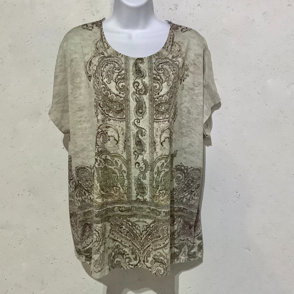 Woman Top Short Sleeve 2X Tan Brown cj banks
